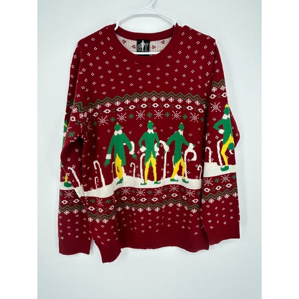 ELF Movie Buddy the Elf Christmas Sweater Men's L Red Fair Isle Ugly Holiday